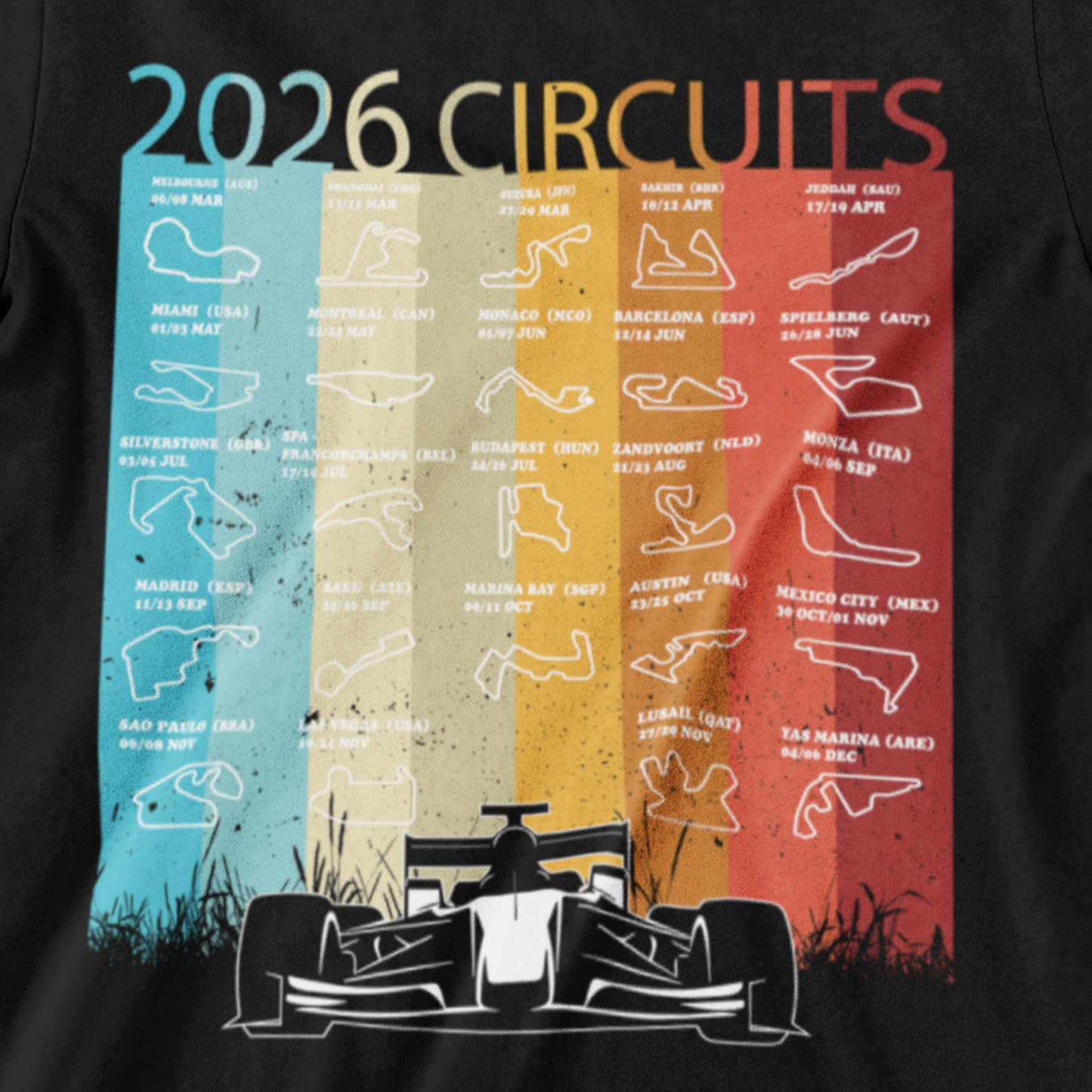 2026 Circuits World Track Layout Rainbow Color Map Calendar